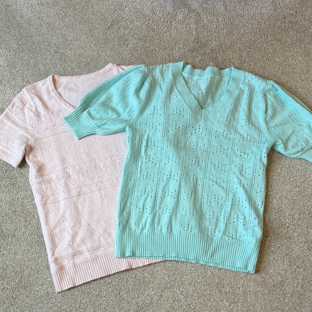 Pink and Mint Knit Short Sleeve Cozy Soft Sweaters Women's size small